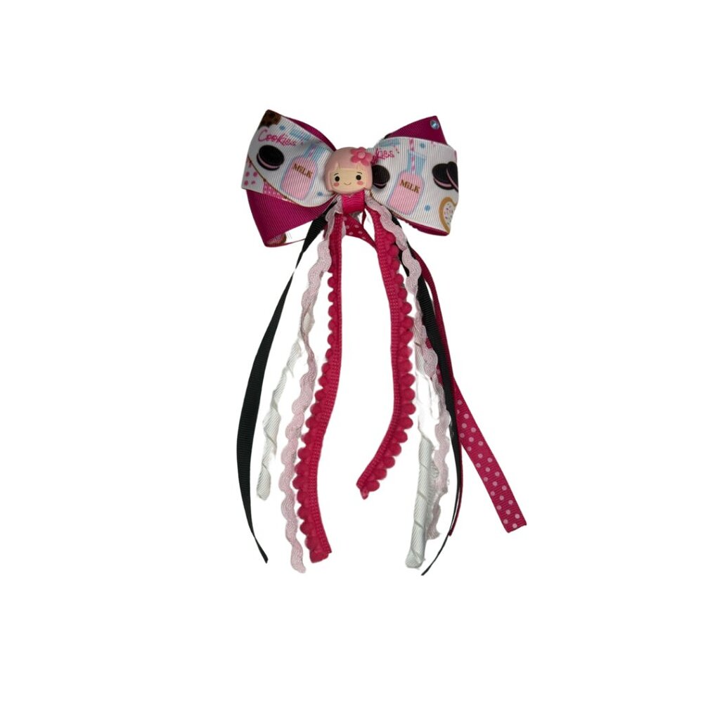 Cookie Girl Hair Bow with Dangling Ribbons – Sweet & Fun Accessory